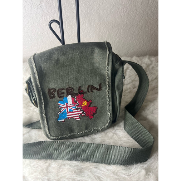 Handbags - Berlin Army Green Canvas Crossbody Bag Purse Adjustable Strap - UK Flag Germany